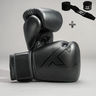 Joya Strike Kickbokshandschoenen Zwart op Zwart - 14 oz – Handgemaakt in Thailand – Echt Leren Bokshandschoenen – Training en Wedstrijden – Heren/Dames