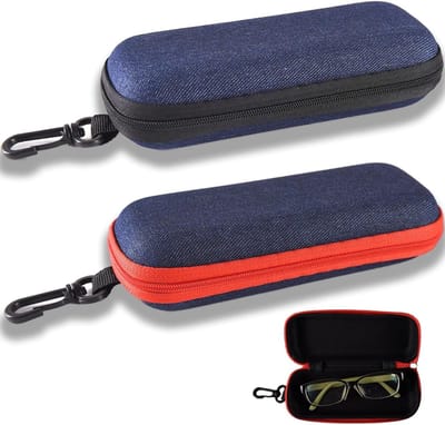 2 Pcs Draagbare Denim Brilhoes, Mode Zachte Denim Stof, Rits Bril, Beschermende Hardcase voor Vrouwen (Rood, Zwart)