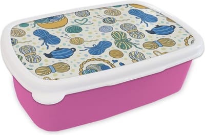 Broodtrommel Roze - Lunchbox - Brooddoos - Breien - Patronen - Wol - 18x12x6 cm - Kinderen - Meisje