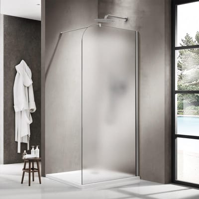 FugaFlow Eccelente Vetro Inloopdouche - 100x200cm - afgeronde glaswand - rechts - mat glas - wandarm - geborsteld RVS PVD (RVS)
