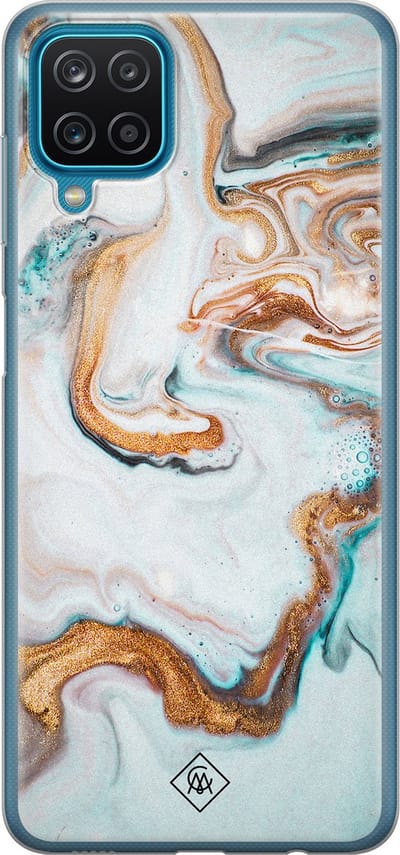 Casimoda® hoesje - Geschikt voor Samsung A12 - Marmer Blauw Goud - Backcover - Siliconen/TPU - Blauw
