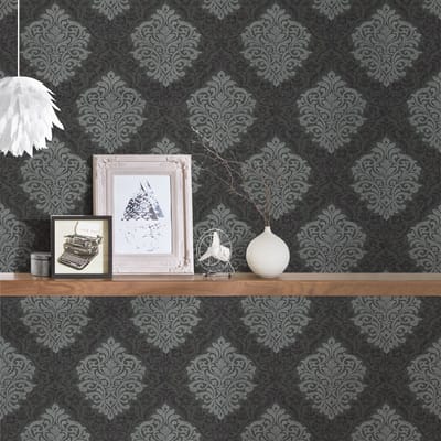 AS Creation - Vliesbehang - Alpha - 0,53x10,05 m - barok mat grijs/zwart/antraciet