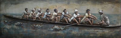Schilderij - Metaalschilderij - Roeiteam, 180x60cm