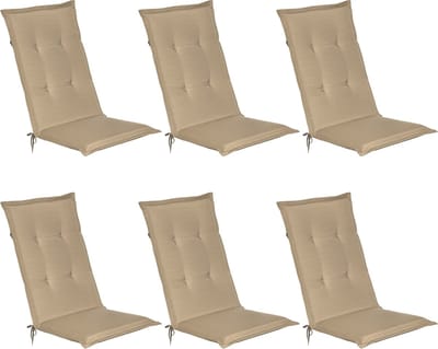 Beautissu Loft HL Set 6 x Tuinkussens Hoge Rug- 120 x 50 cm - Natuur Kussen - Zitkussen UV- Lichtecht Tuinstoelkussen
