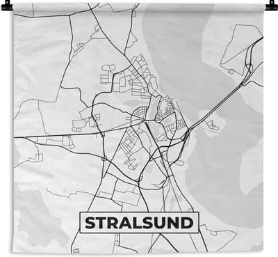 Wandkleed - Wanddoek - Stralsund - Stadskaart - Plattegrond - Kaart - 180x180 cm - Wandtapijt