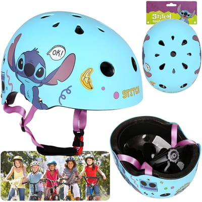 DISNEY Stitch Blauwe fietshelm voor kinderen, lichtgewicht, verstelbaar 52-56 cm