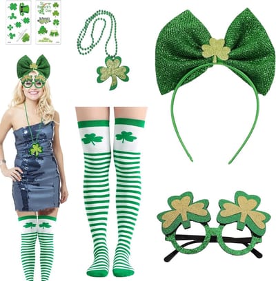 Leuke Kostuumaccessoires voor St. Patrick's Day: Haarband, Bril, Ketting, Kniekousen en Tatoeages voor Vrouwen op Carnaval