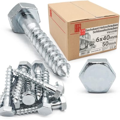 Zeskant Houtschroeven 6x40 mm - Verzinkt Staal - Sterke Houtbouwschroeven DIN 571