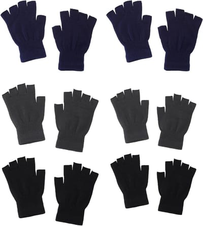 Zes paar vingerloze handschoenen voor heren en dames, thermische gebreide winterhandschoenen, warme en comfortabele handschoenen