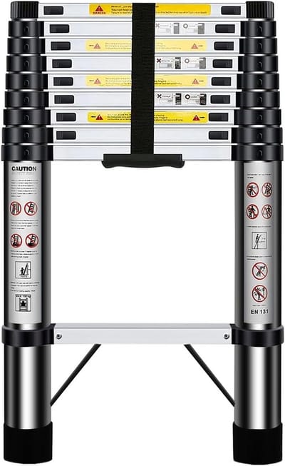 Uitschuifbare Telescoopladder, 2,9 Meter Aluminium, Inklapbaar met Stabilisator en Haken, Max. 150 kg