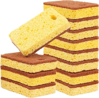 Biologisch afbreekbare natuurlijke keukenspons, ecologisch, krasvrij, composteerbare cellulose-isal- en kokos-schuurspons, verpakking van 12 stuks (kokos)