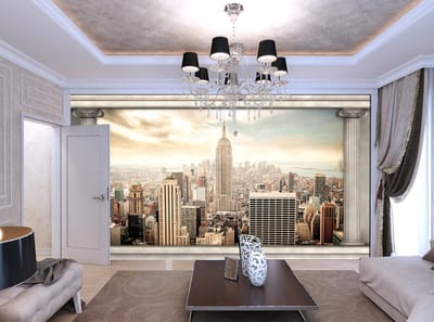 New York City View Pillars Photo Wallcovering