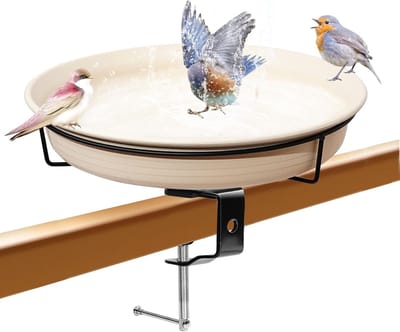 Famanu Badkuip voor op het dek gemonteerde vogelbadkom voor buiten, afneembare onverwarmde vogelbadkom en stevige klem, buiten in de tuin gemonteerde vogelvoerbak voor het aantrekken van vogels
