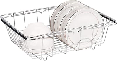 Thijox - Verstelbaar roestvrijstalen spoelbak afdruiprek 34-44 cm - Servies, groenten en fruit opbergmand - Keukenaccessoire - Zilvertinten
