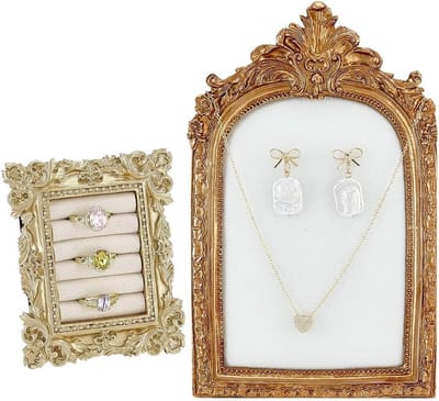 2 Stuks Vintage Ketting Organizer en Ring Houder, Gouden Fotolijst Sieraden Display met Fluwelen Achterkant voor Vrouwen, Perfect voor Bruiloft en Verjaardag