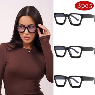 3 pièces Cadre Carré Vintage Designer Grande Monture Lunettes de Décoration Miroir Plat Lunettes Anti-lumière Bleue Européennes et Américaines Qualité Professionnelle black