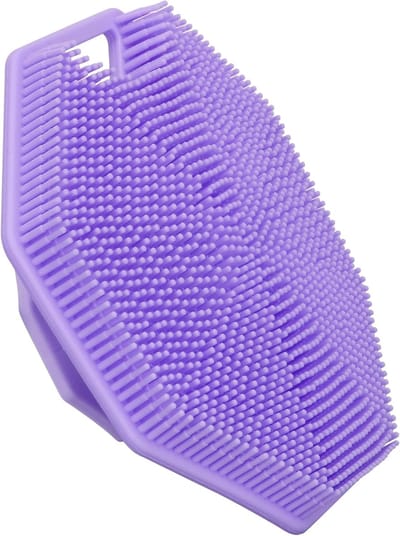 Famanu – Siliconen Badborstels met Haak, Zachte Douche Bad Lichaamsborstel [Zacht Exfoliëren & Massage], Siliconen Borstel voor Volwassenen en 's, Perfect voor Alle Huidtypes (Paars)