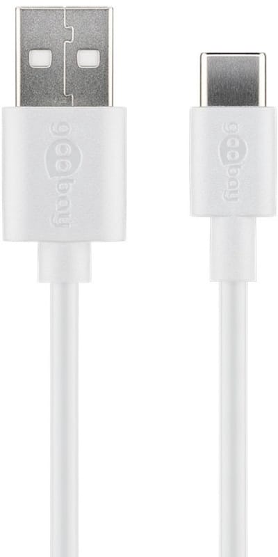 USB-C naar USB-A kabel - USB2.0 - tot 1A / wit - 2 meter