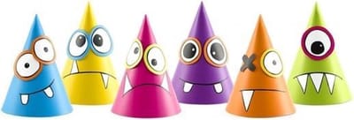 PartyDeco feesthoedjes DIY - 24x stuks - monsters thema - party verjaardag hoedjes - punthoedjes