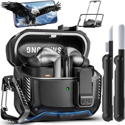 Schokbestendige Beschermhoes voor Galaxy Buds 3 en Buds 3 Pro met Reinigingspen en Carabiner, Ondersteunt Draadloos Opladen en Biedt Optimale Bescherming