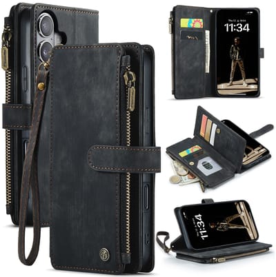 CaseMe Hoesje - Geschikt voor iPhone 17 Hoesje - CaseMe C30 Book Case met Portemonnee - Zwart