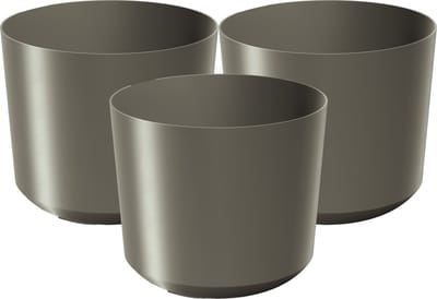 Prosperplast Plantenpot/bloempot Babylon - 3x - kunststof - buiten/binnen - titanium grijs - D15 x H15 cm