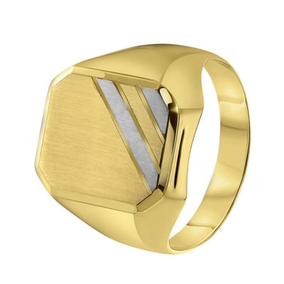 Lucardi Heren 2-tone zegelring zeskant - Ring - Vaderdag Cadeautje - 14 Karaat Goud - Witgoud en Geelgoud