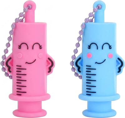 2 x generieke spuitvormige ampulopener, Happy ampulopener lichtblauw, ampulbreker voor glazen ampullen, verpleegkundige sleutelhanger, sleutelhanger voor zorg, verpleegkundige accessoires cadeau