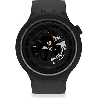 Montre Swatch Série Terre Mouvement Quartz Étanche à l'eau Design Tendance Unisexe 47mm Cadran Creux Céramique Végétale Bracelet Matériau Bio-sourcé SB03B100 Black Strap black