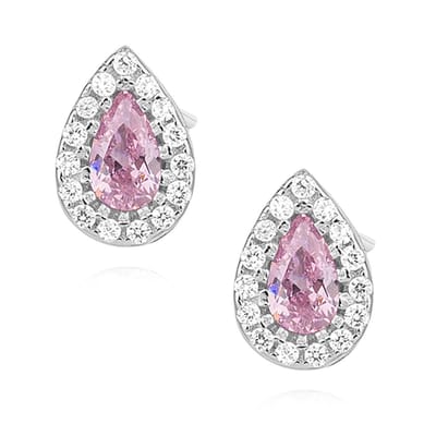 Joy|S - Zilveren elegante druppel oorbellen - 8.5 x 6 mm - roze zirkonia - gehodineerd