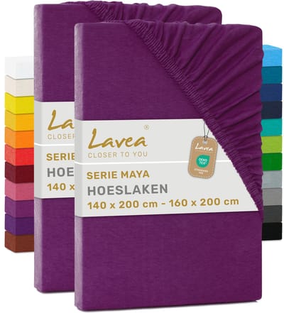 Lavea® Set van 2 Hoeslakens 140x200 cm – 100% Zacht en Ademend Katoen – voor Dikke Matrassen tot 20 cm – Jersey met Elastiek rondom – Lila