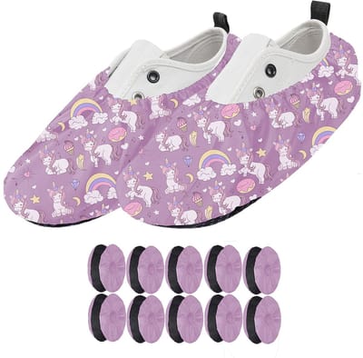 FEROCITY - Schoenovertrekken - Antislip, herbruikbaar - Unisex - Kinder - EU 25-30, 5 paren - Polyester - Roze Eenhoorn