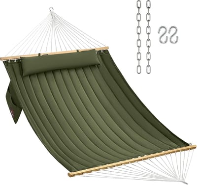 Dubbele gewatteerde stoffen hangmat voor 2 personen - Groen - Ideaal voor buiten, patio, en zwembad