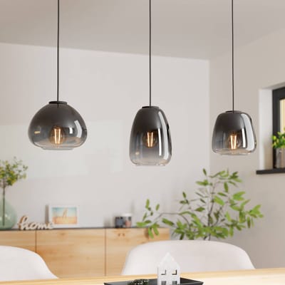 EGLO Aguilares hanglamp, gerookt glas, 3-lamps, lineair
