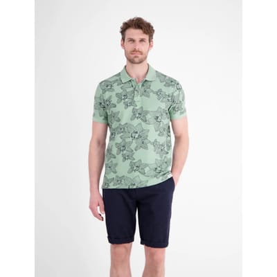 LERROS Poloshirt met print en platgebreide kraag, grote maten , Maat: 3XL , Kleur: BAY GREEN , 100% katoen