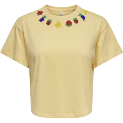 Only gele dames t-shirt   Ronde hals   Regular fit   Kralen   Duurzaam   Korte mouw Geel M