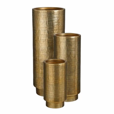 Mica Decorations Bloempot Canyon - 36x36x99 cm - Aluminium - Goud - Set van 3