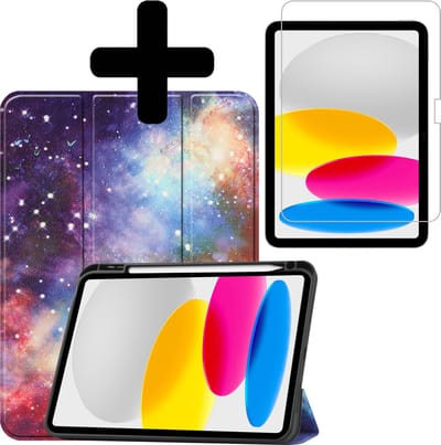 Hoes - Geschikt voor Apple iPad A16/A18 (2022/2025/2026) - 10.9 & 11 inch (10e, 11e & 12e generatie) - Met Screenprotector - Trifold Bookcase - Hard Cover Case - Met Uitsparing Geschikt voor Apple Pencil - Hardcover Book - Tablet Hoesje - Galaxy