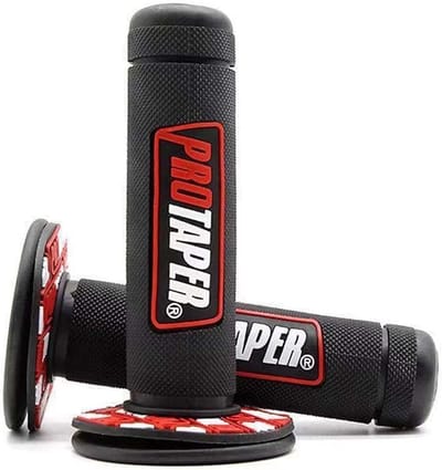 Zwarte en rode motorhandvaten 22/24mm met rubberen trillingsdempers voor dirtbike en pitbike