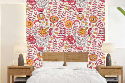 Behang - Fotobehang Bloemen - Design - Roze - Oranje - Breedte 220 cm x hoogte 240 cm