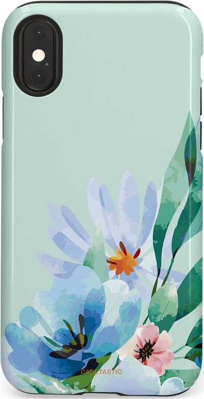 Casetastic hoesje geschikt voor Apple iPhone X / Apple iPhone XS - Dubbellaagse bescherming - Lente schildering - Fashion Case - Lichtgrijs Lichtblauw Mintgroen