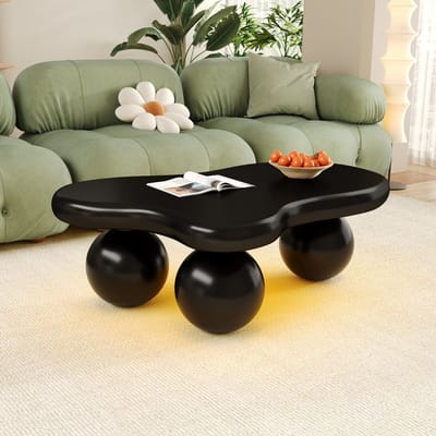 DESMIU Salontafel - Wolkvormig Design Met Led Verlichting - Voor Woonkamer, Kinderkamer En Thuiswerkplek - Zwart MDF - 95x62,5x32 Cm