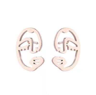 Gading® Oorknopjes - RVS dames Oorknoppen met  Picasso gezicht- 7mm 12mm -rosegouden