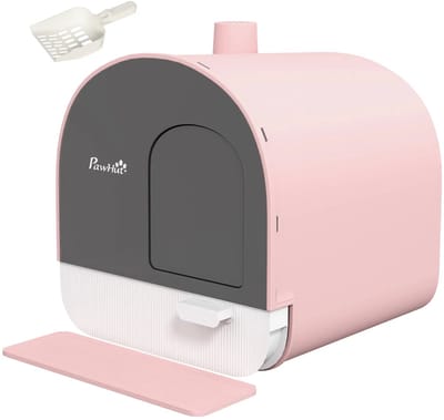 Premium Kattenbak met Filter - Incl. Kattenbakschep - Incl. Kattenbakmat - 43 x 44 x 47 cm - Roze/Zwart