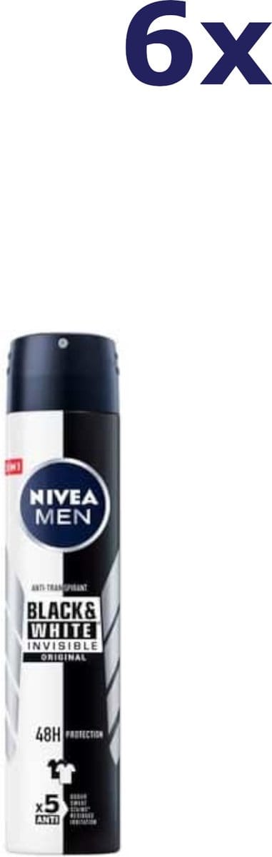 6x Nivea Deospray Men XXL - Invisible Black & White Original Anti Transpirant 200 ml