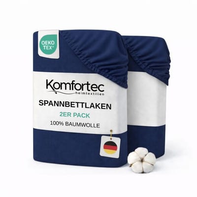 Komfortec Jersey Stretch 2-delige Hoeslaken Set 140x200 cm, Dubbelpak, 23 cm Matrasdikte, Rondom Elastiek, 100% Katoen, Blauw