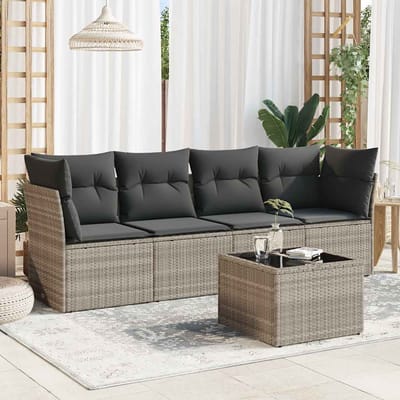 vidaXL - 5-delige - Loungeset - met - kussens - poly - rattan - lichtgrijs