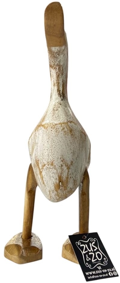 Handgemaakte houten eend “Bebek” – Wit met bruine poten – 24 cm – Indonesië