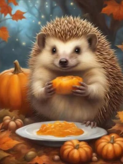 Diamond painting Herfst egel pompoen 30x40cm vierkante steentjes