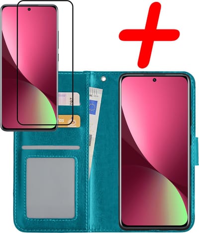 Hoesje Met Screenprotector - Geschikt voor Xiaomi 12X - Luxe Pasjeshouder - Bookcase Portemonee - Flip Case - Kunstleer Book Case - Flipcase - Book Cover - Walletcase - Portemonneehoes - Turquoise
